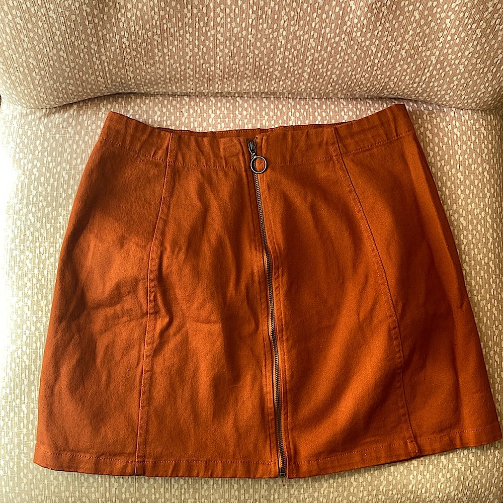 Burnt Orange Zip-Up Mini Skirt